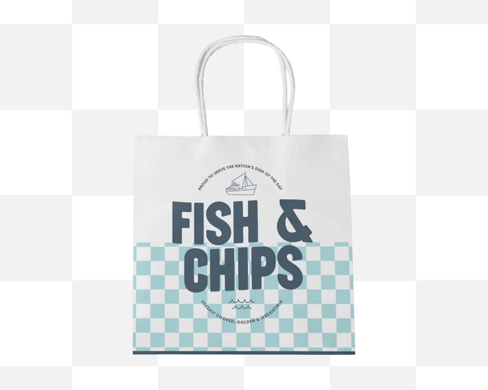 custom designed paper bag for fish and chip shops